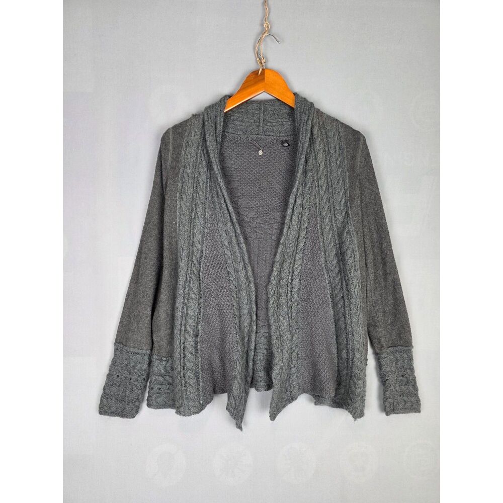 Anthropologie Knitted and Knotted Grey Cardigan Open Front Wool Mohair Medium